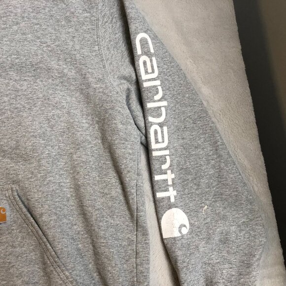 Carhartt Mens Hoodie Sweatshirt Large Pullover Drawstring Cozy Fleece Gray Flaw - Picture 8 of 15